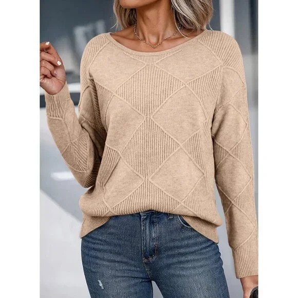 Women's Crew Neck Long Sleeve Sweaters Warm Casual Pullover Tops - Picture 2 of 4